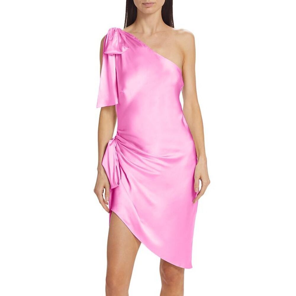 Amanda Uprichard Womens Ciao Bow-Detailed Asymmetric Silk Mini-Dress M NWT